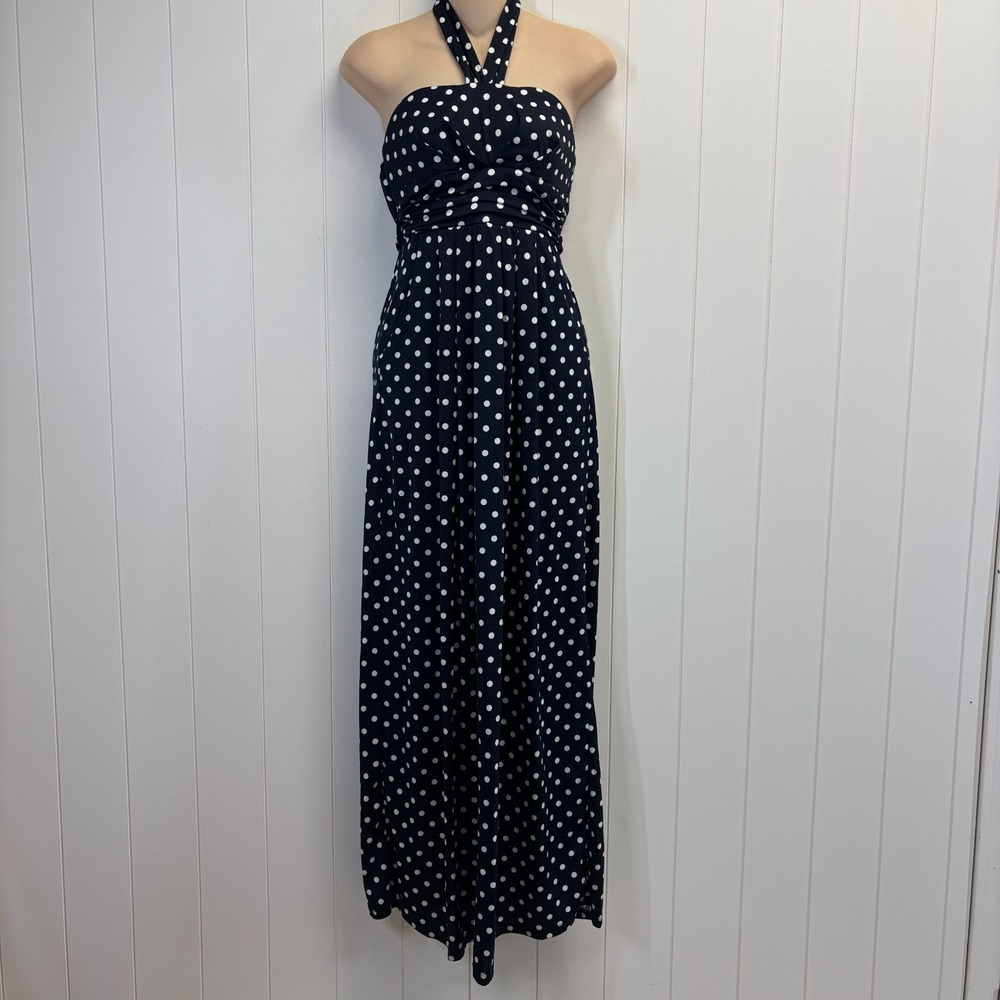 A-List Y2K Polka Dot Halter Maxi Dress Womens Small Rockabilly Retro Pinup Chic